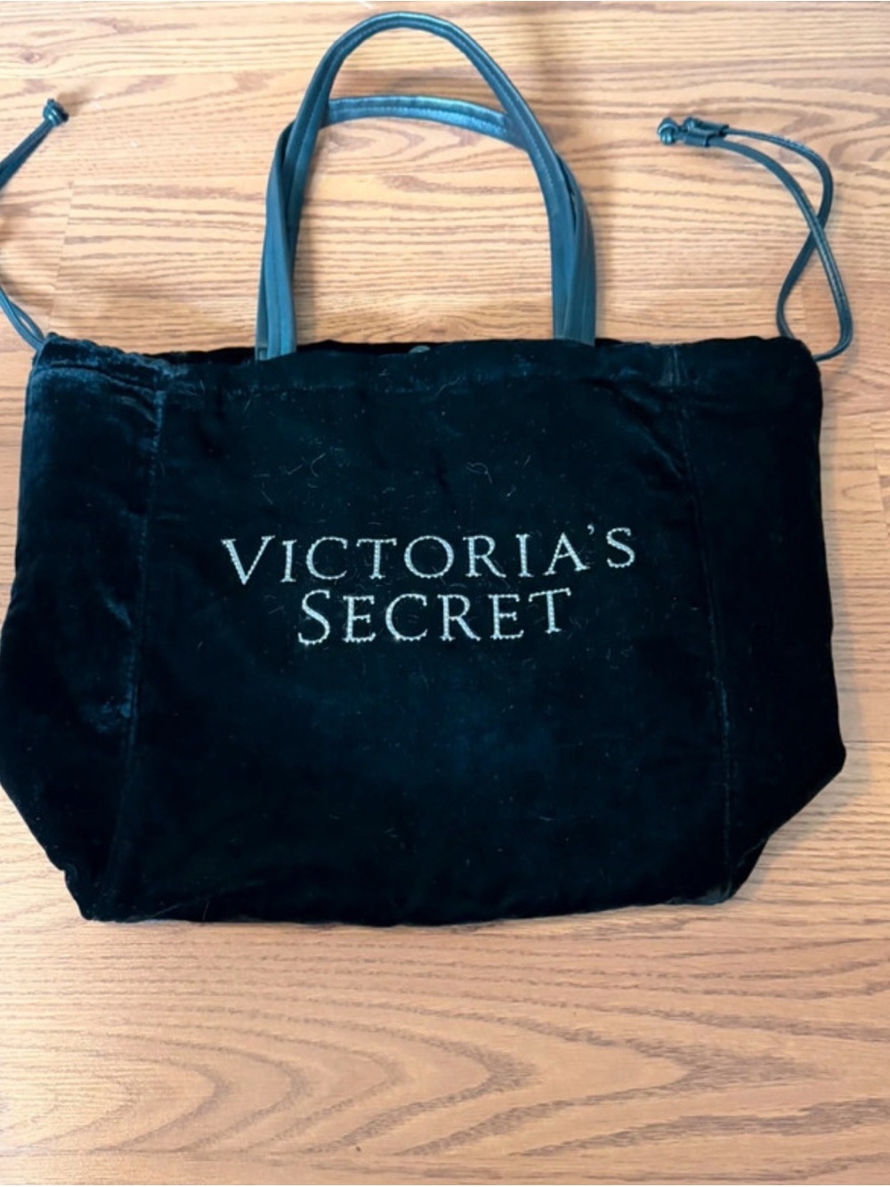 Victoria's Secret Black Velvet Tote with Embroidered Logo